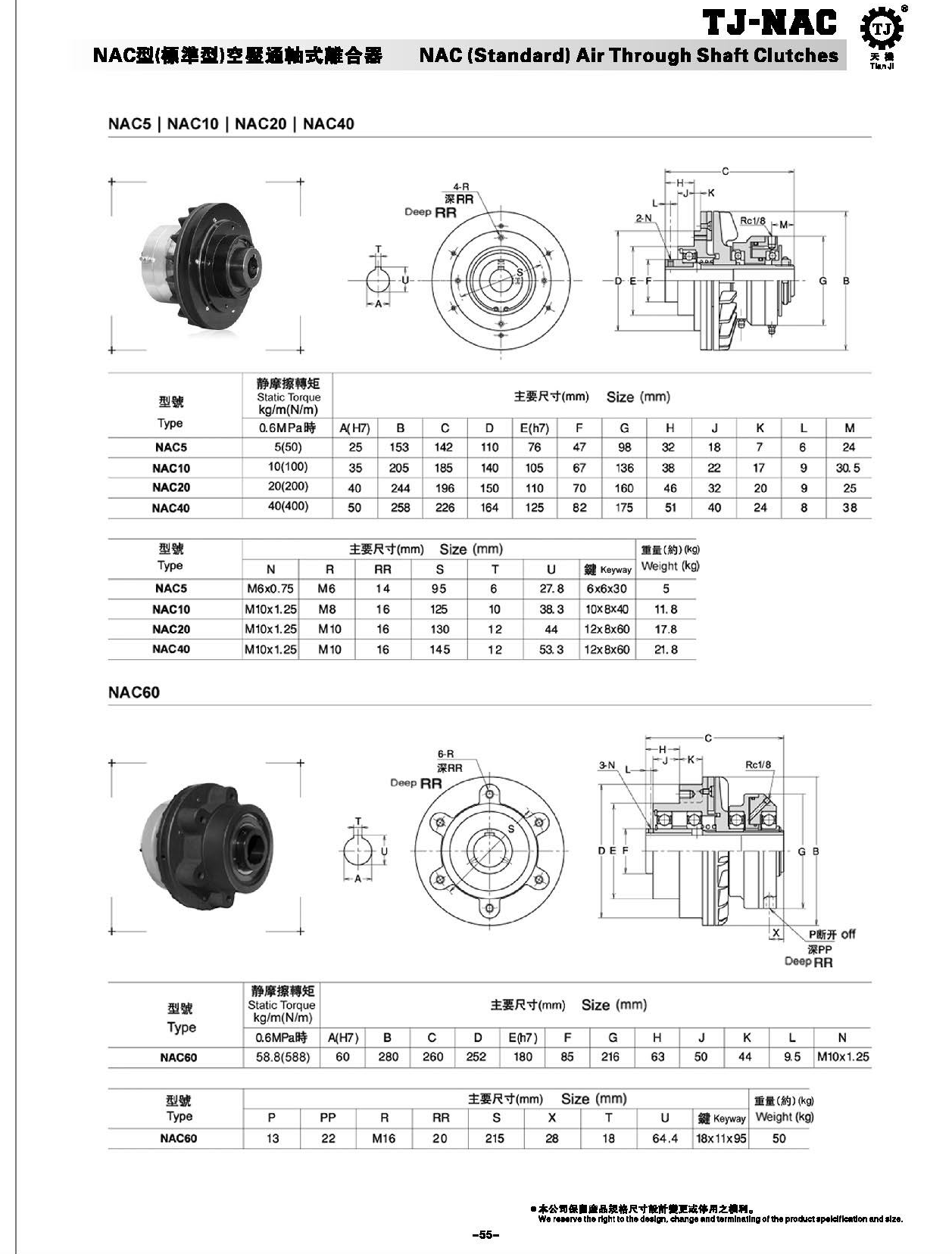 空壓通軸式離合器